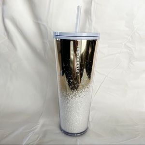 Starbucks 24oz Tumbler - Holiday 2019 Release - Gold & White Snow
